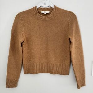 Tibi Cashmere crewneck crop pullover sweater in camel / caramel size XS